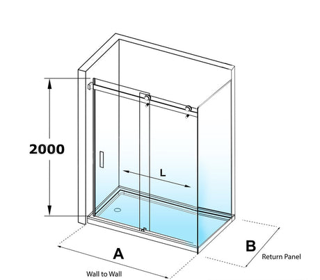 COVEY Wall To Wall Frameless Single Sliding Door Shower Screen Square Handle 1180 - 2000mm