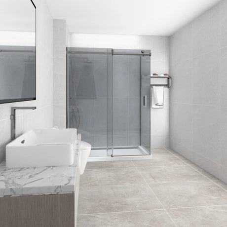COVEY Wall To Wall Frameless Single Sliding Door Shower Screen Square Handle 1180 - 2000mm (Grey Glass)