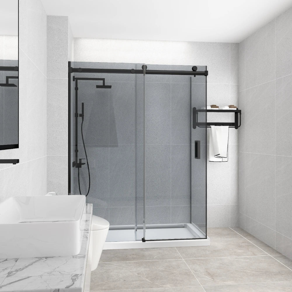 COVEY Wall To Wall Frameless Single Sliding Door Shower Screen Square Handle 1180 - 2000mm (Grey Glass)