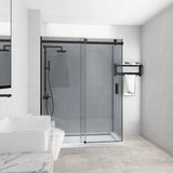 COVEY Wall To Wall Frameless Single Sliding Door Shower Screen Square Handle 1180 - 2000mm (Grey Glass)