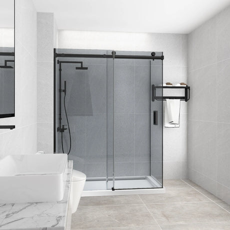 COVEY Wall To Wall Frameless Single Sliding Door Shower Screen Square Handle 1180 - 2000mm (Grey Glass)