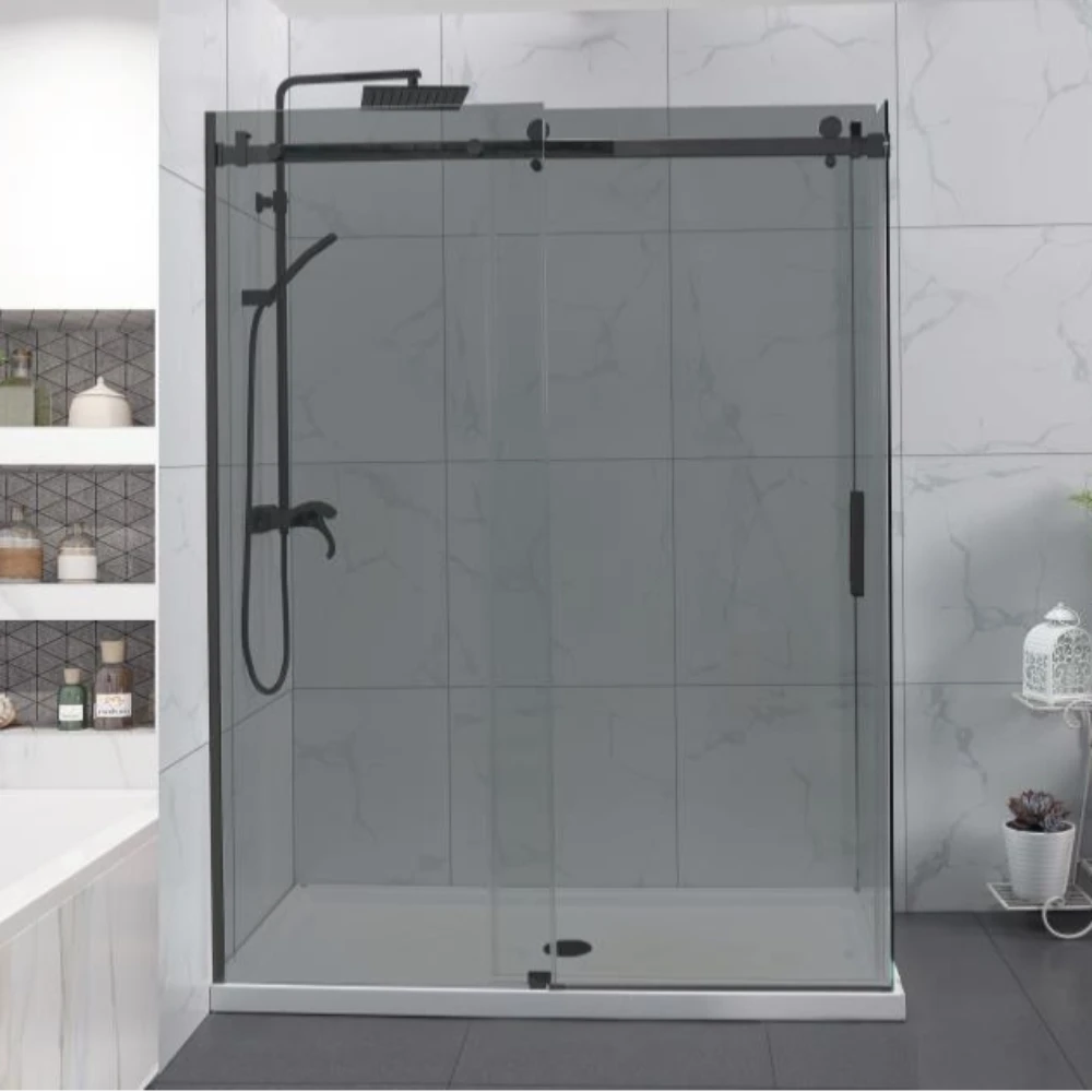 COVEY Wall To Wall Frameless Single Sliding Door Shower Screen Square Handle 1180 - 2000mm (Grey Glass)