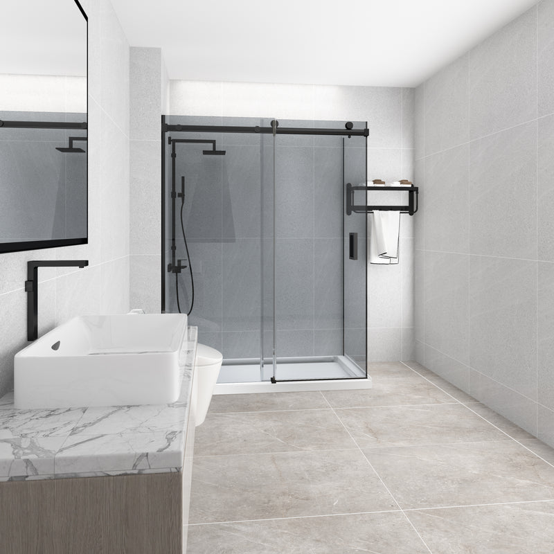 COVEY Wall To Wall Frameless Single Sliding Door Shower Screen Square Handle 1180 - 2000mm