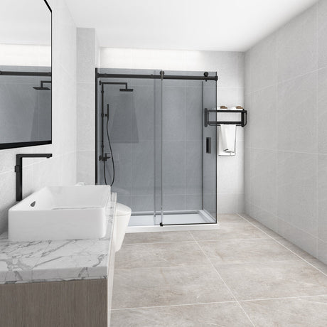 COVEY Wall To Wall Frameless Single Sliding Door Shower Screen Square Handle 1180 - 2000mm