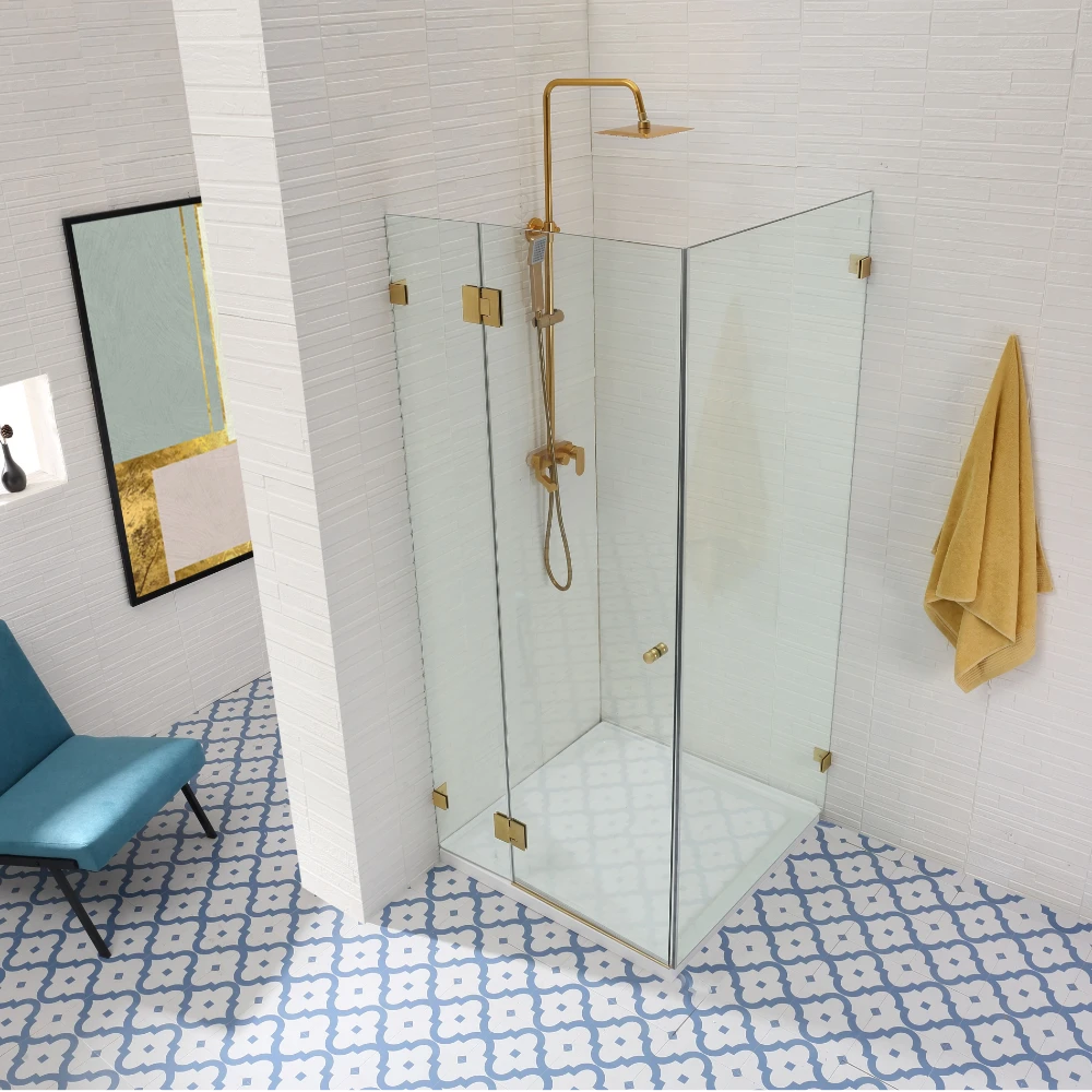 COVEY Wall To Wall L-Shape Square Frameless Pivot Hinge Door Shower Screen