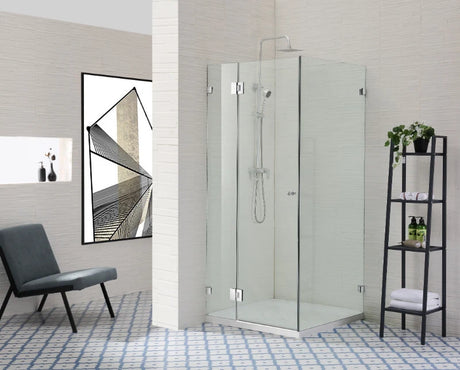 COVEY Wall To Wall L-Shape Square Frameless Pivot Hinge Door Shower Screen