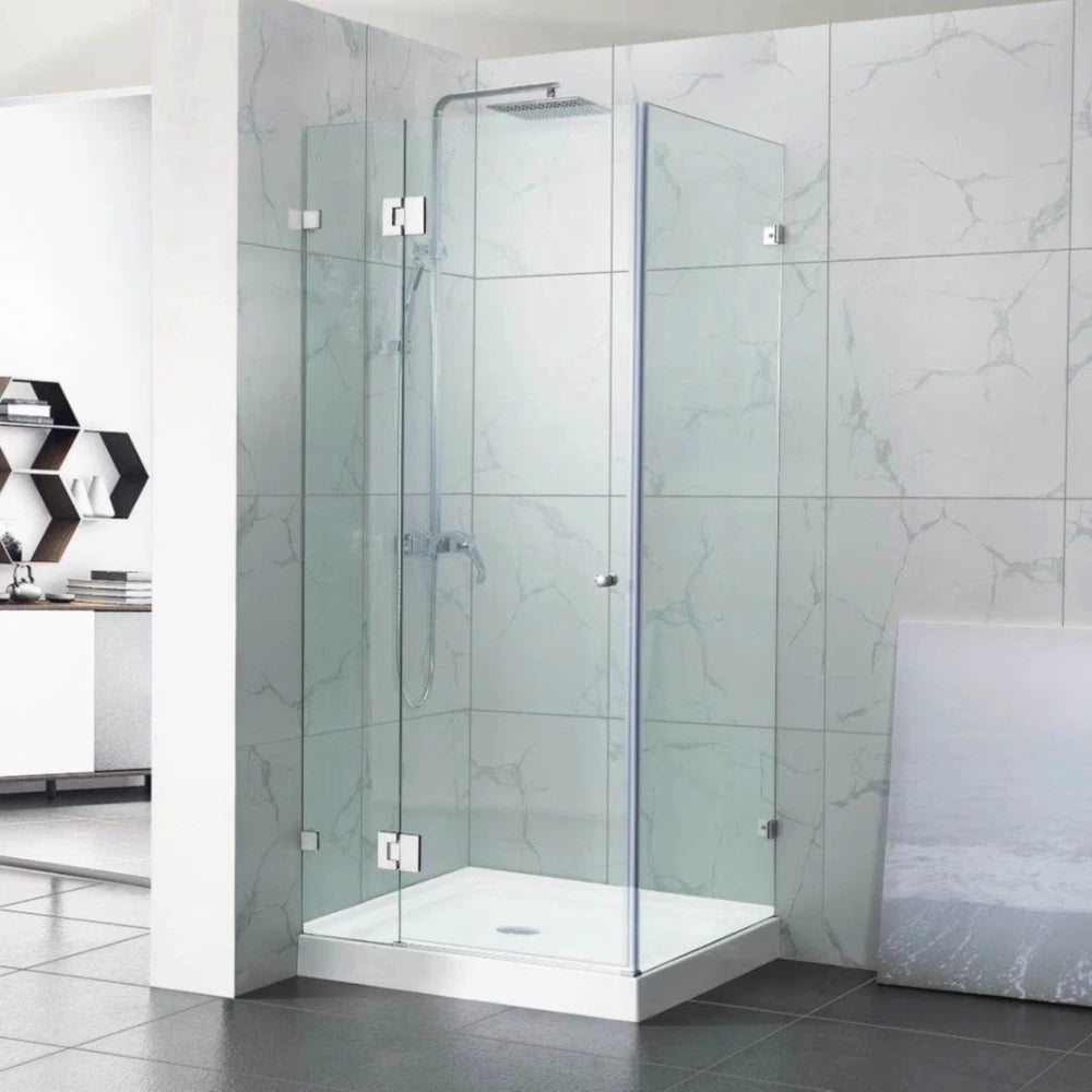 COVEY Wall To Wall L-Shape Square Frameless Pivot Hinge Door Shower Screen