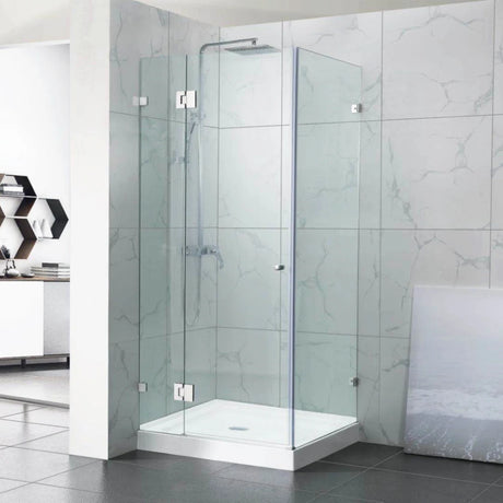 COVEY Wall To Wall L-Shape Square Frameless Pivot Hinge Door Shower Screen