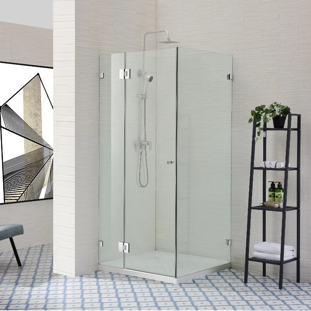 COVEY Wall To Wall L-Shape Square Frameless Pivot Hinge Door Shower Screen