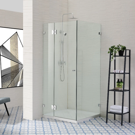 COVEY Wall To Wall L-Shape Square Frameless Pivot Hinge Door Shower Screen