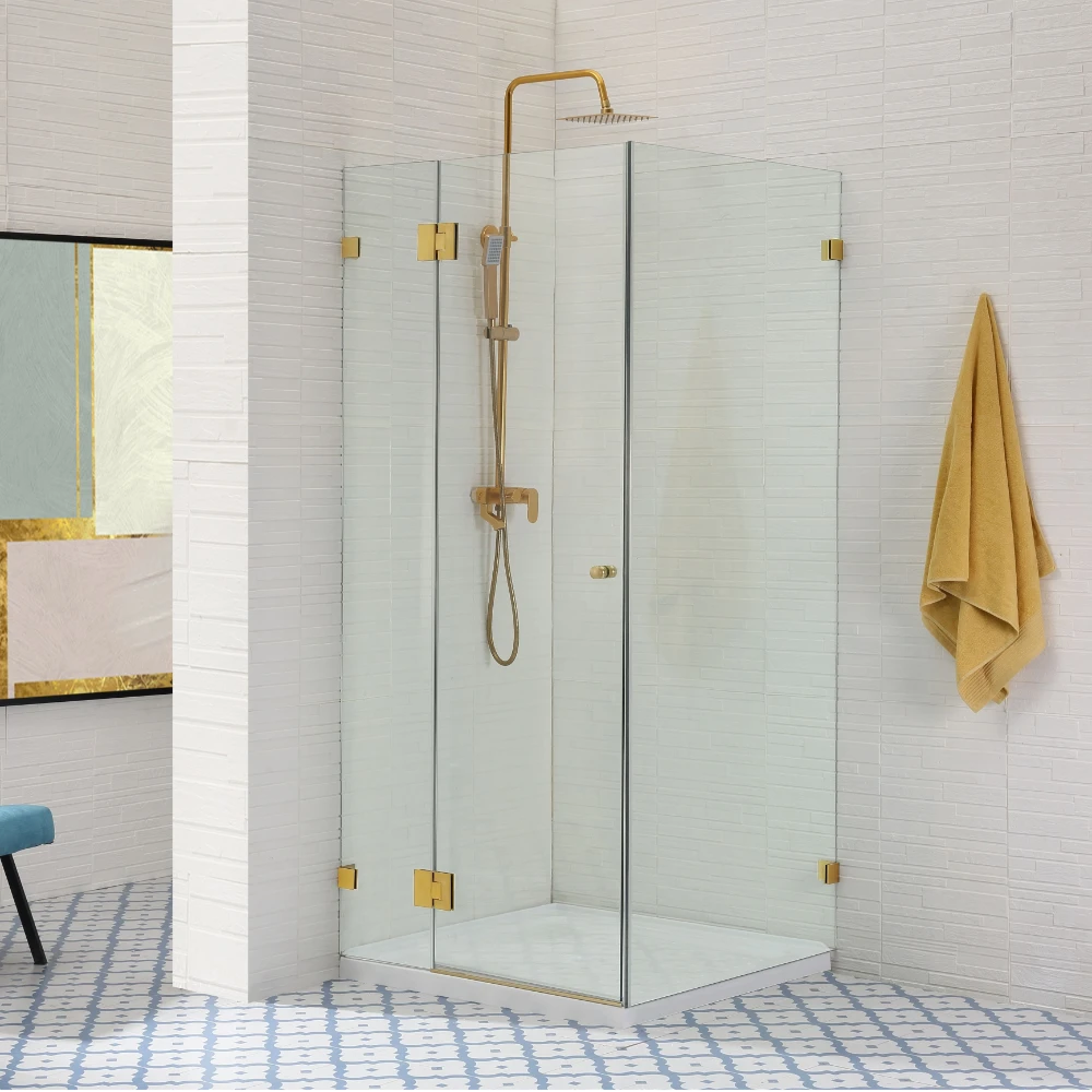 COVEY Wall To Wall L-Shape Square Frameless Pivot Hinge Door Shower Screen