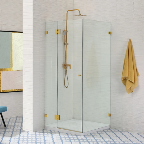 COVEY Wall To Wall L-Shape Square Frameless Pivot Hinge Door Shower Screen