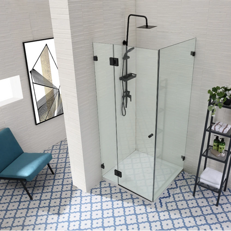COVEY Wall To Wall L-Shape Square Frameless Pivot Hinge Door Shower Screen