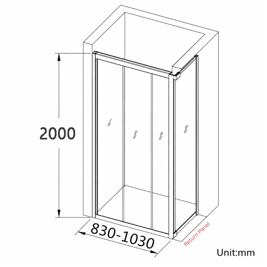 COVEY Wall To Wall Semi-Framed Triple Sliding Door With 3 Panels Shower Screen