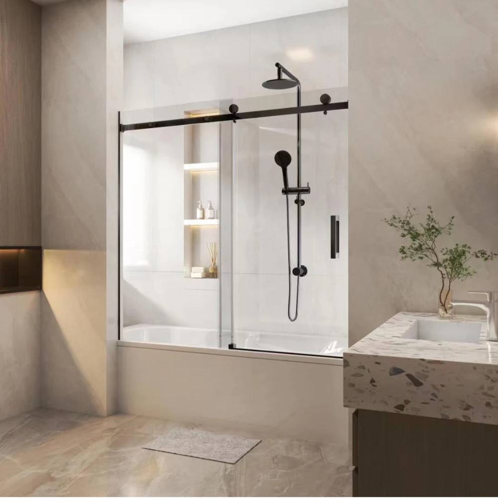 COVEY Wall to Wall Frameless Single Sliding Door Bathtub Screen
