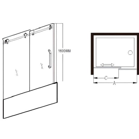 COVEY Wall to Wall Frameless Single Sliding Door Bathtub Screen