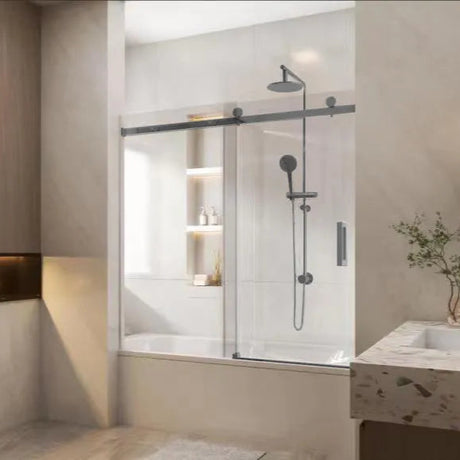 COVEY Wall to Wall Frameless Single Sliding Door Bathtub Screen