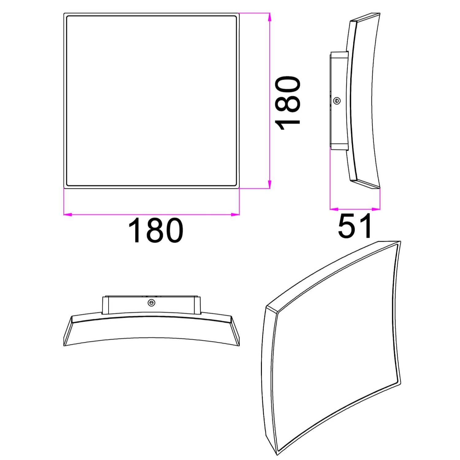 CRISTAL: LED Tri-CCT Exterior Curved Square Wall Lights IP65