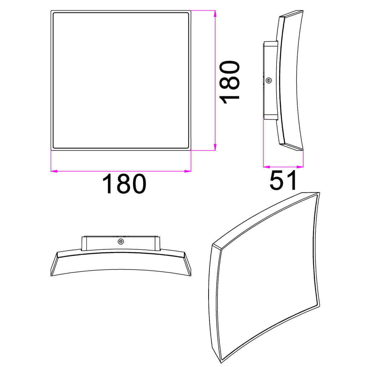 CRISTAL: LED Tri-CCT Exterior Curved Square Wall Lights IP65