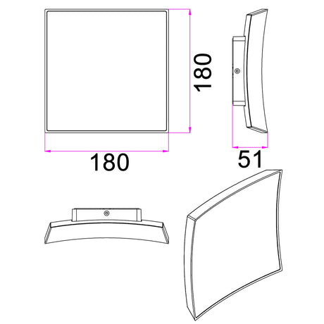 CRISTAL: LED Tri-CCT Exterior Curved Square Wall Lights IP65