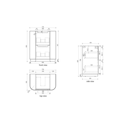 CURVA Floor Stading Curve Vanity Matte White (All Sizes) drawing-750mm