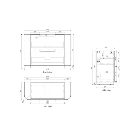 CURVA Floor Stading Curve Vanity Matte White (All Sizes) drawing-1200mm