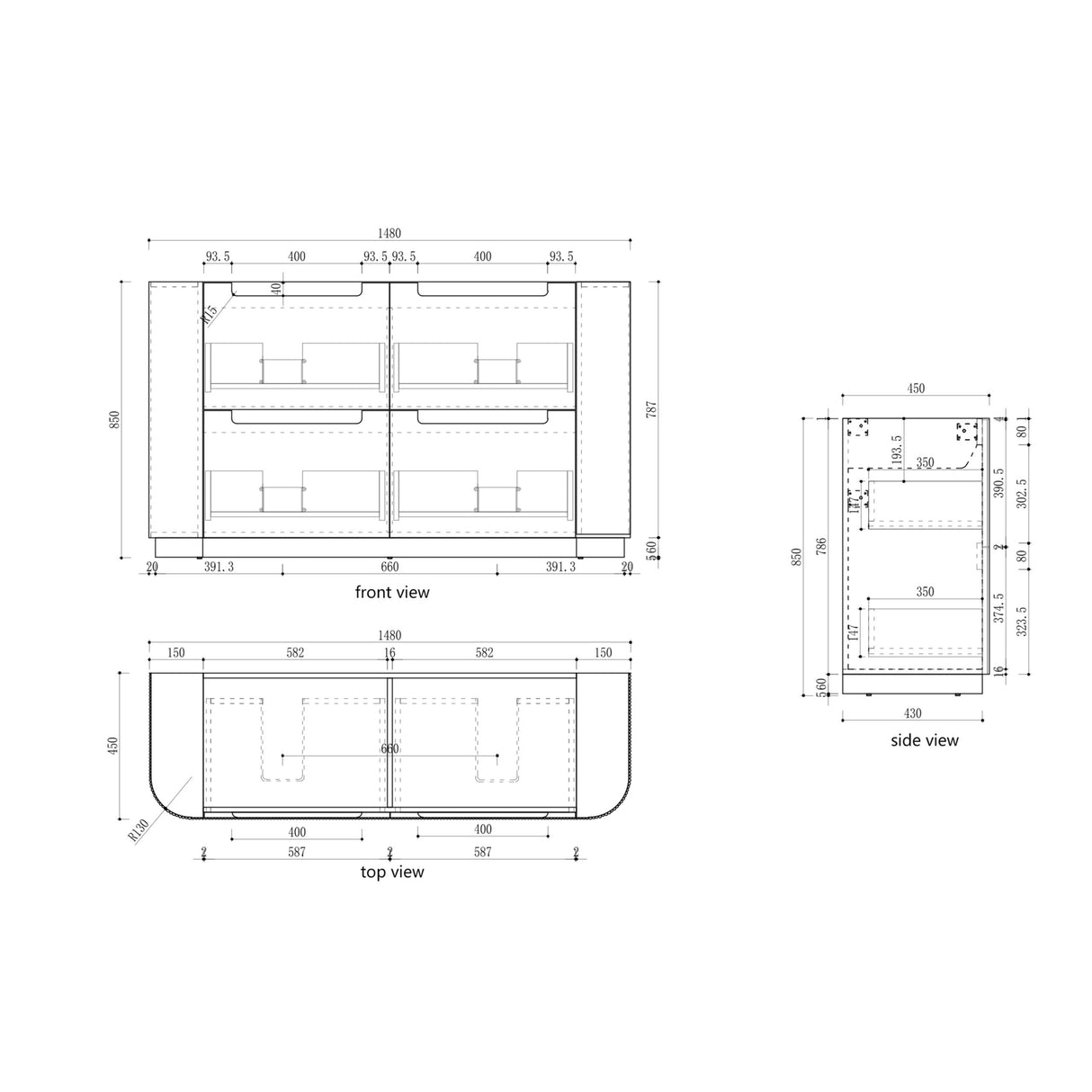 CURVA Floor Stading Curve Vanity Matte White (All Sizes)-1500mm