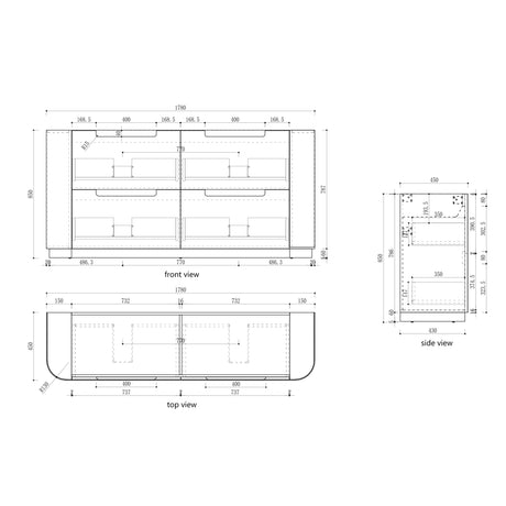 CURVA Floor Stading Curve Vanity Matte White (All Sizes) drawing 1800mm