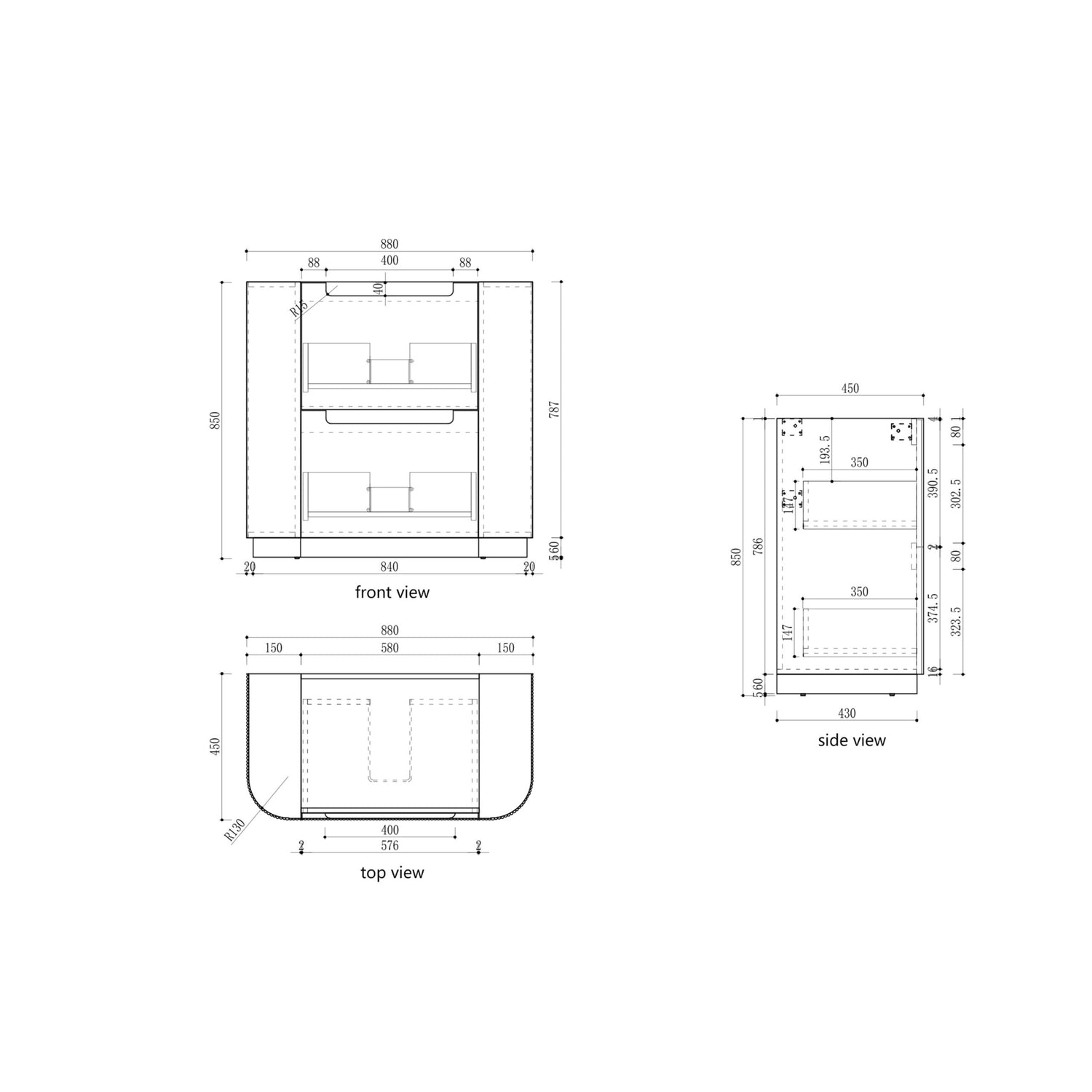 CURVA Floor Stading Curve Vanity Matte White (All Sizes)-drawing 900