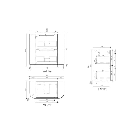 CURVA Floor Stading Curve Vanity Matte White (All Sizes)-drawing 900