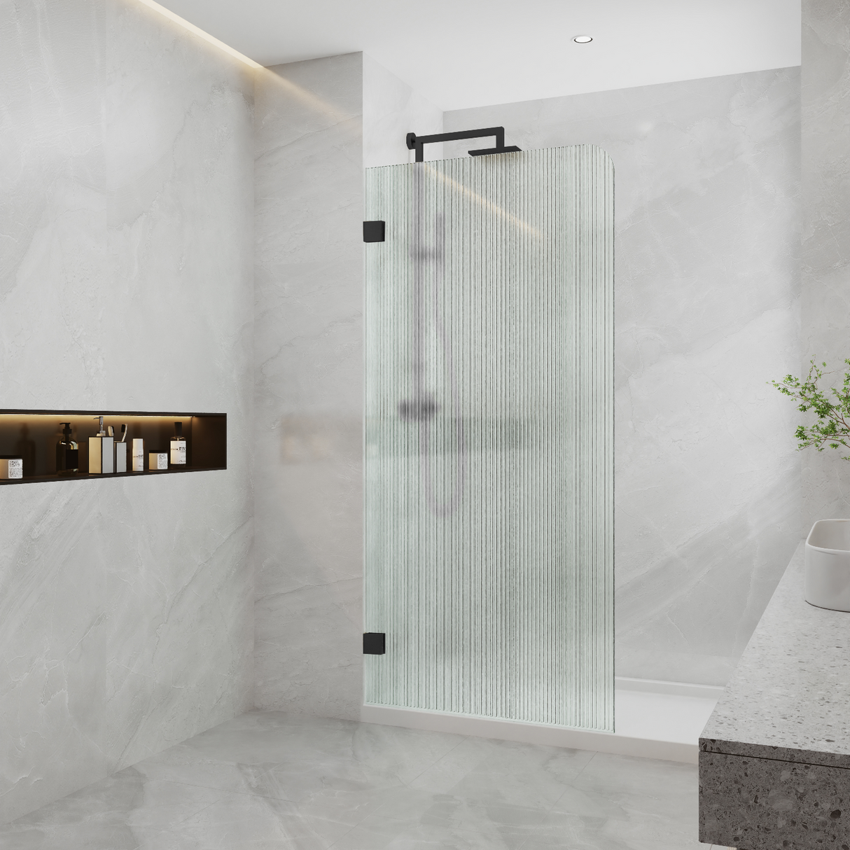 COVEY Frameless Walk-in Single Panel Curved Corner Fluted/ Narrowline Shower Screen