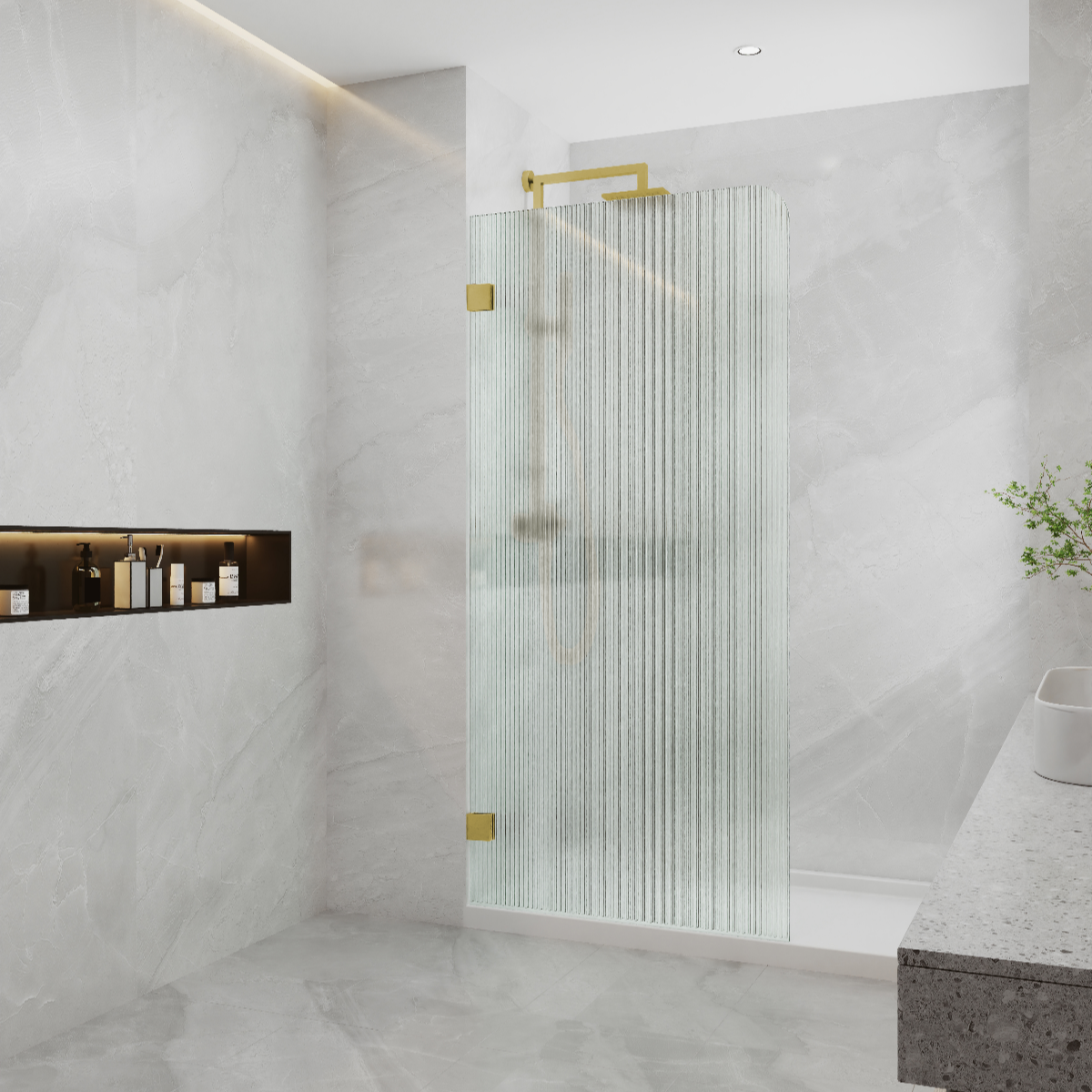 COVEY Frameless Walk-in Single Panel Curved Corner Fluted/ Narrowline Shower Screen