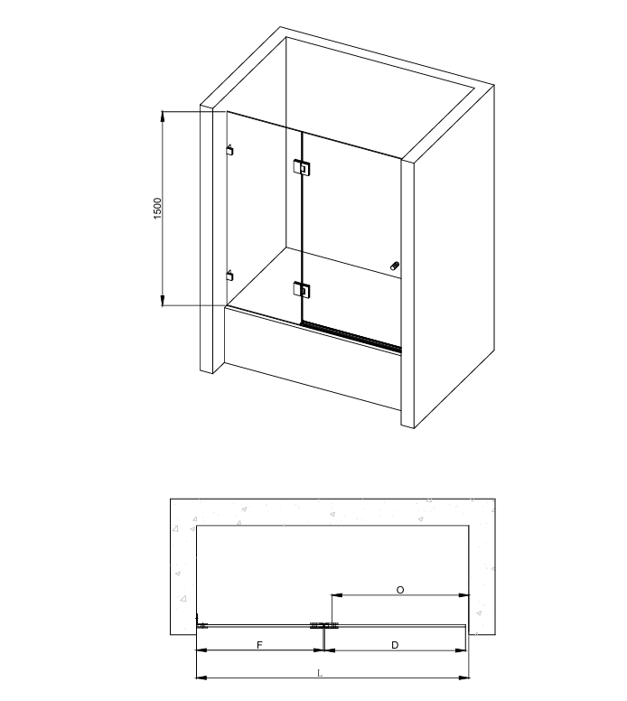 COVEY Frameless Fixed and Swing Panel Double Hinged Clear Bathtub Screen
