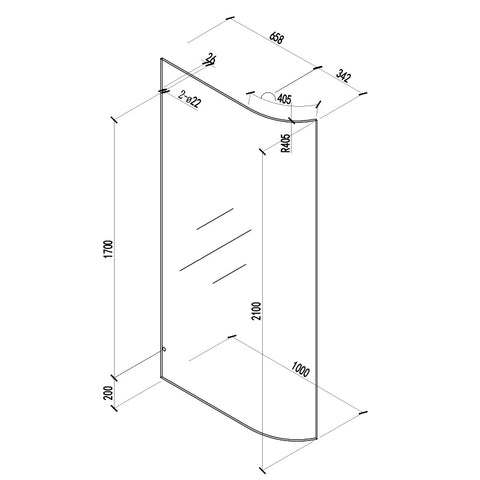 COVEY Frameless Walk-in Single Panel Bend Glass Shower Screen (Curved Body)
