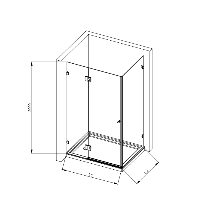 COVEY Wall To Wall L-Shape Square Frameless Pivot Hinge Door Shower Screen