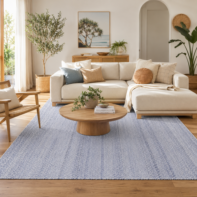 Zayna Cue Blue Wool Blend Rug
