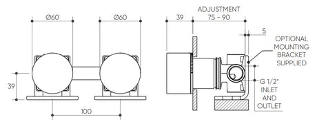 Cahya Shower/Progressive Wall Mixer with Diverter Lead Free drawing