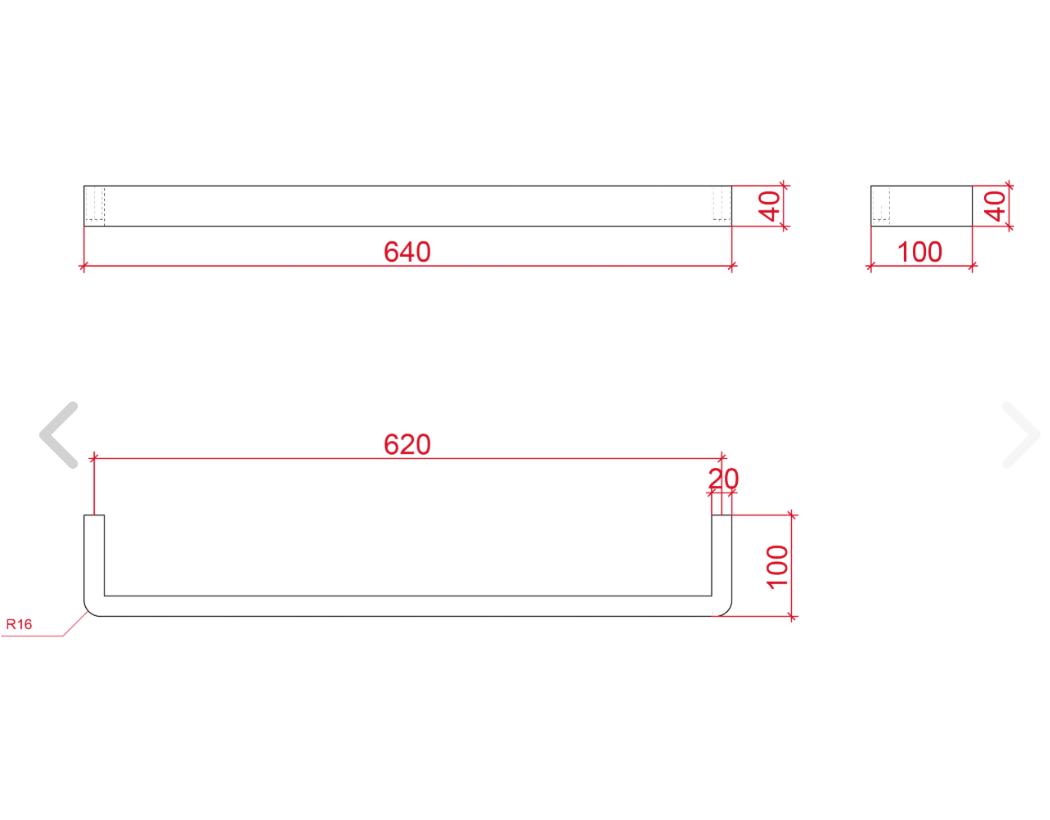 Thermorail Square with Curved Corners Single Rail - 640x40x100mm - 23Watts