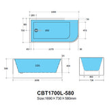 Casey Corner Back to Wall Bathtub with Non-Overflow (Left Corner/Matte White) (1500/1700mm)