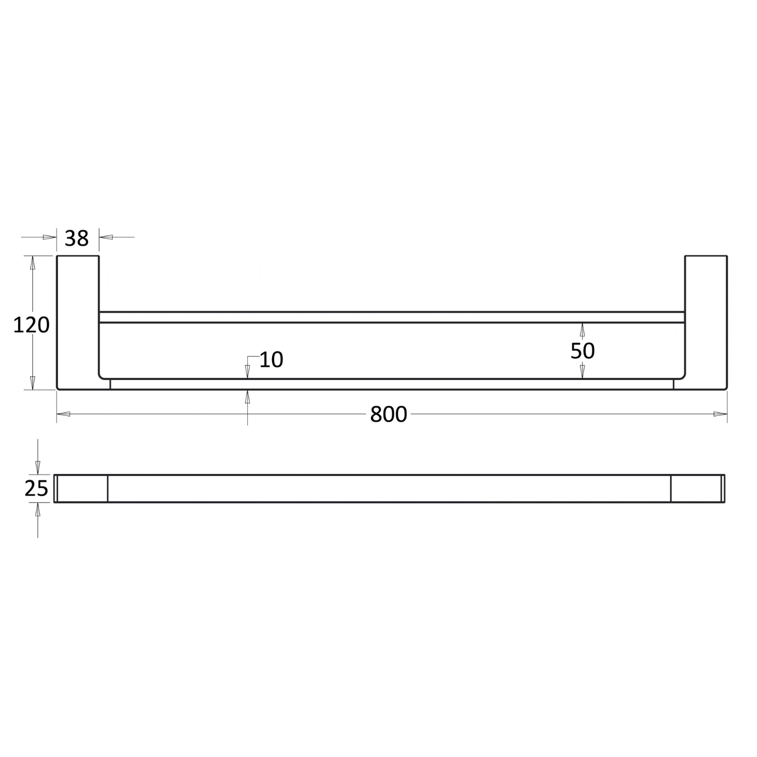 Ceram Double Towel Rail 800 mm Drawing