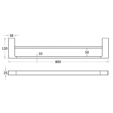 Ceram Double Towel Rail 800 mm Drawing