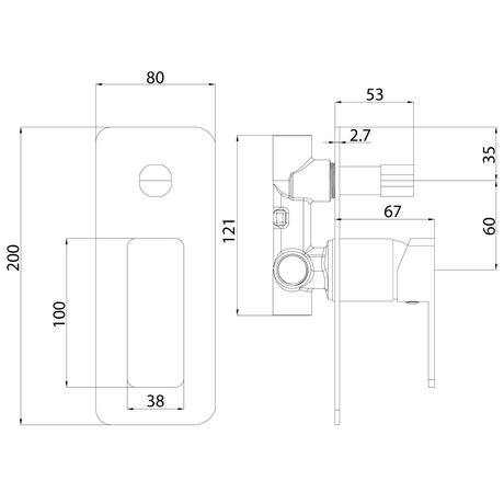 Ceram Wall Mixer with Diverter Drawing