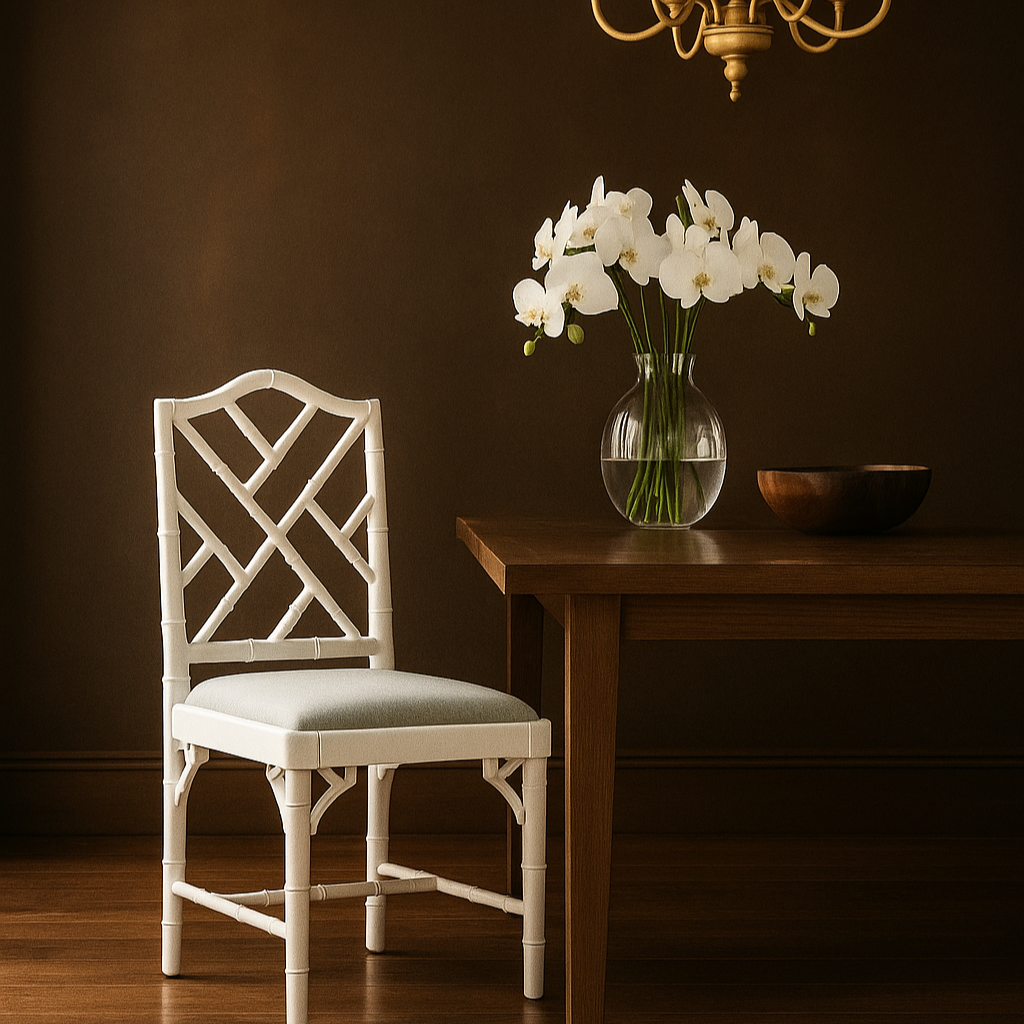 Chester Mahogany  Dining Chair - White with Duck Egg Fabric