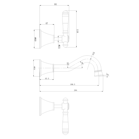 Clasico Bath Tap Set - Ceramic Handle Drawing