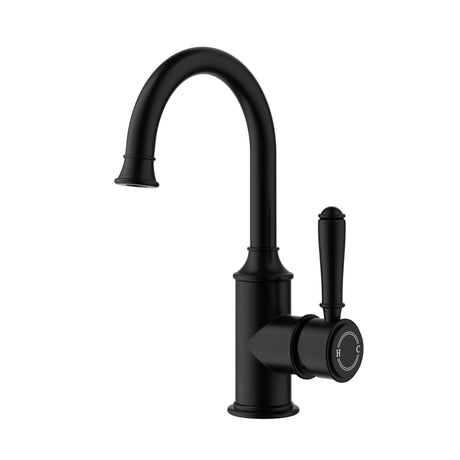 Clasico Goose Neck Brass Handle Basin Mixer - Matte Black