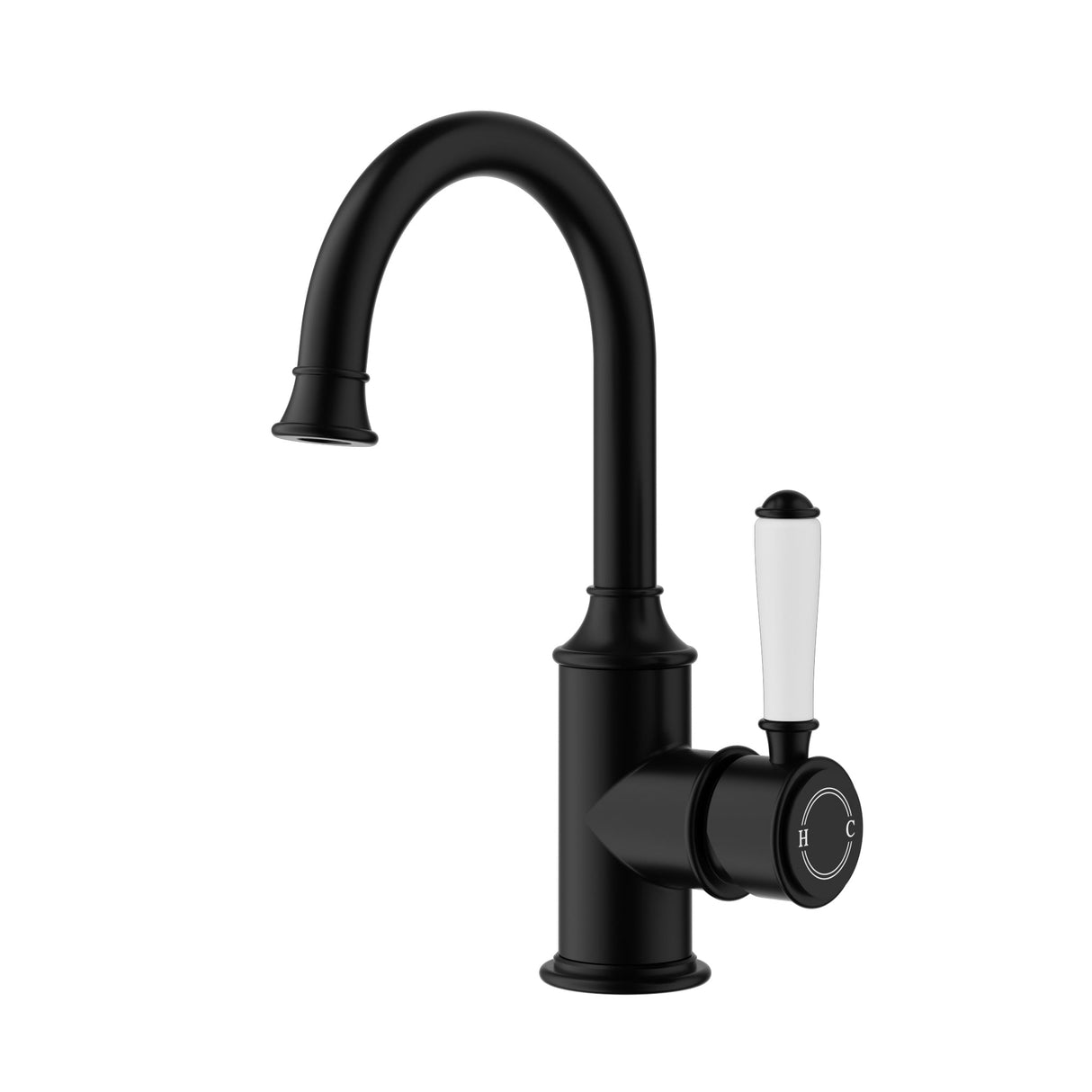 Clasico Goose Neck Ceramic Handle Basin Mixer HYB868-201A - Matte Black