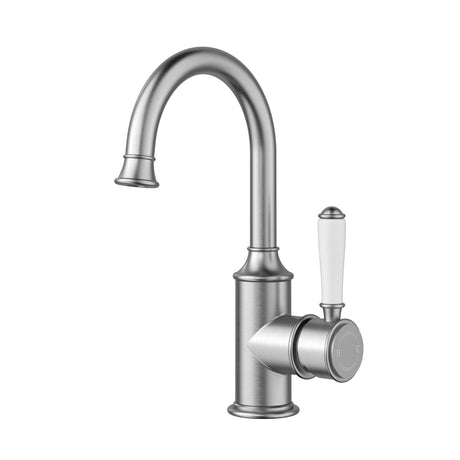 Clasico Goose Neck Ceramic Handle Basin Mixer HYB868-201A - Brushed Nickel