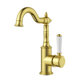 Clasico Goose Neck Ceramic Handle Basin Mixer HYB868-202A - Brushed Gold