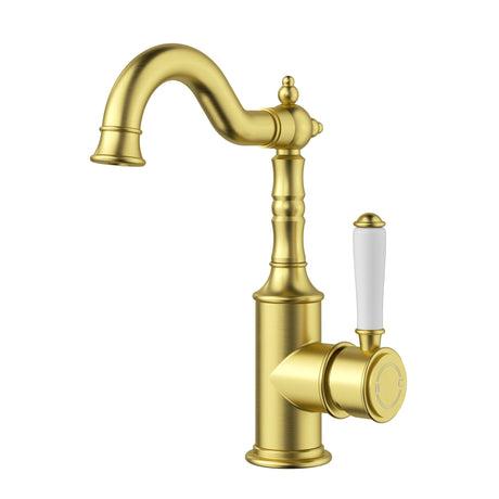 Clasico Goose Neck Ceramic Handle Basin Mixer HYB868-202A - Brushed Gold