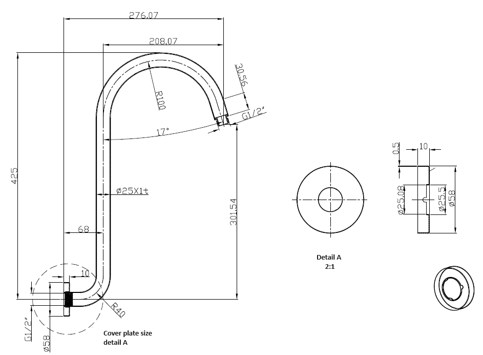 Clasico Gooseneck Shower Arm Drawing